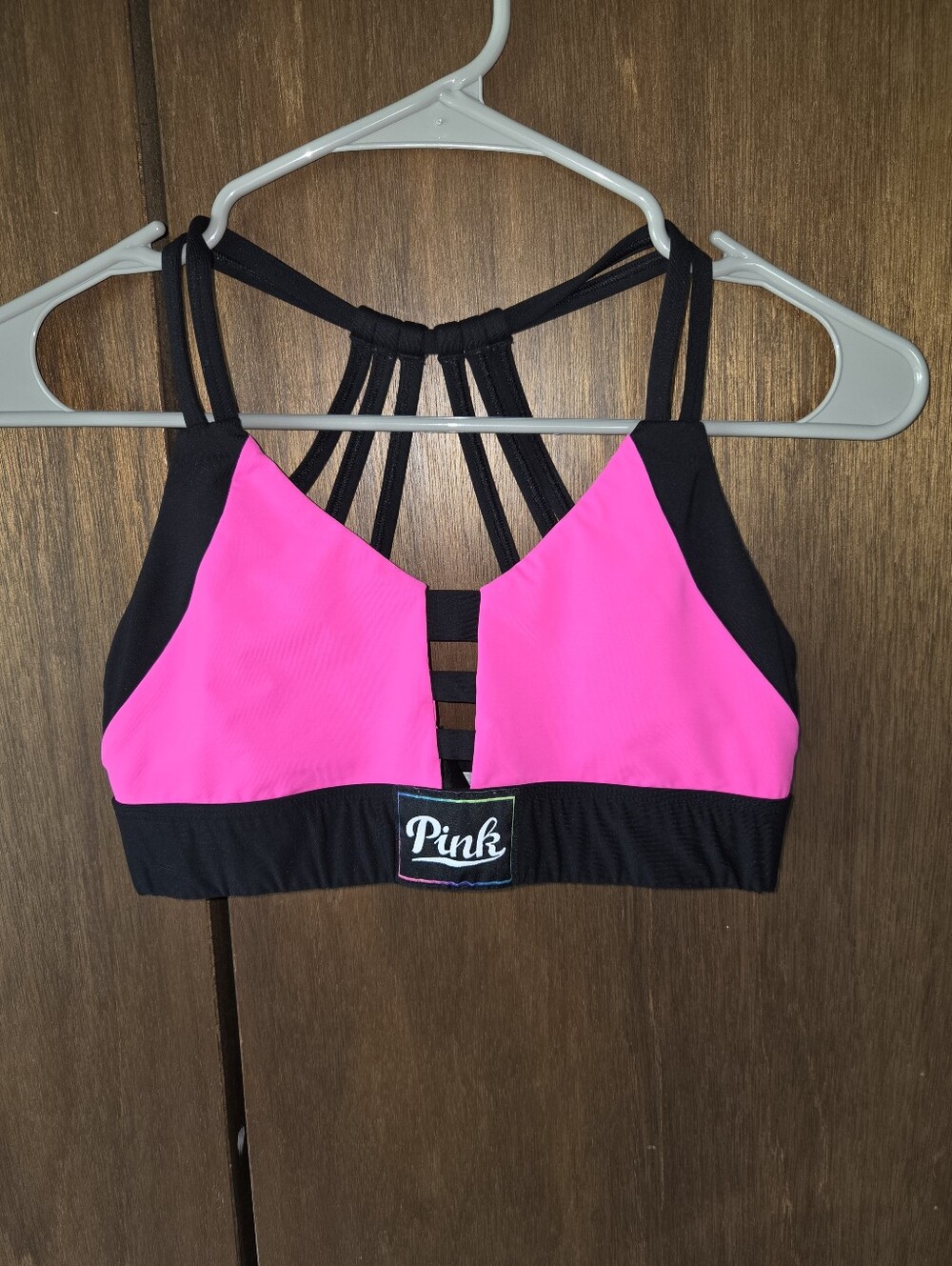 PINK Victoria's Secret Black & Hot Pink Ultimate Unlined Sports Bra - Medium